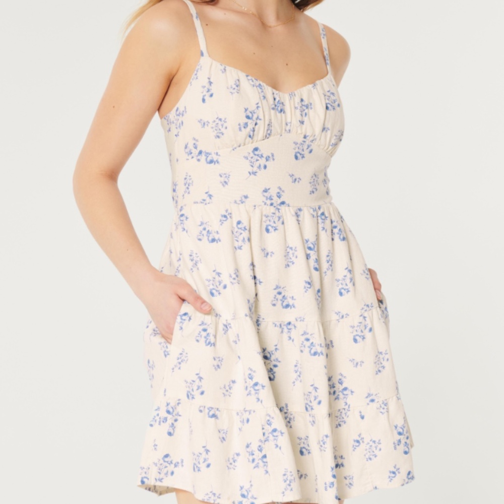 Open Back Linen-Blend Mini Dress - Hollister